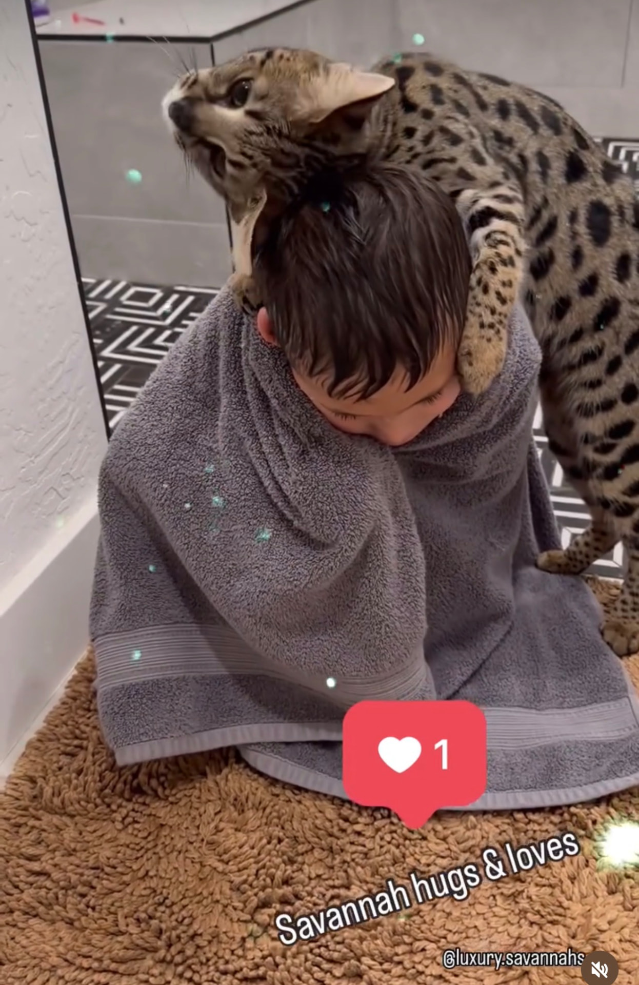 Leo joining one of the kids at bath time