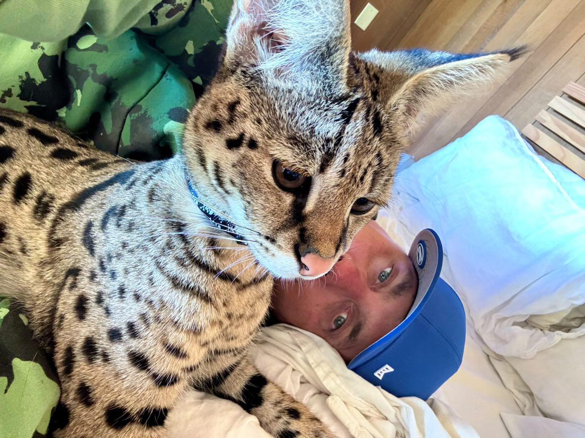 Odin nuzzling Elliott, resting against his shoulder